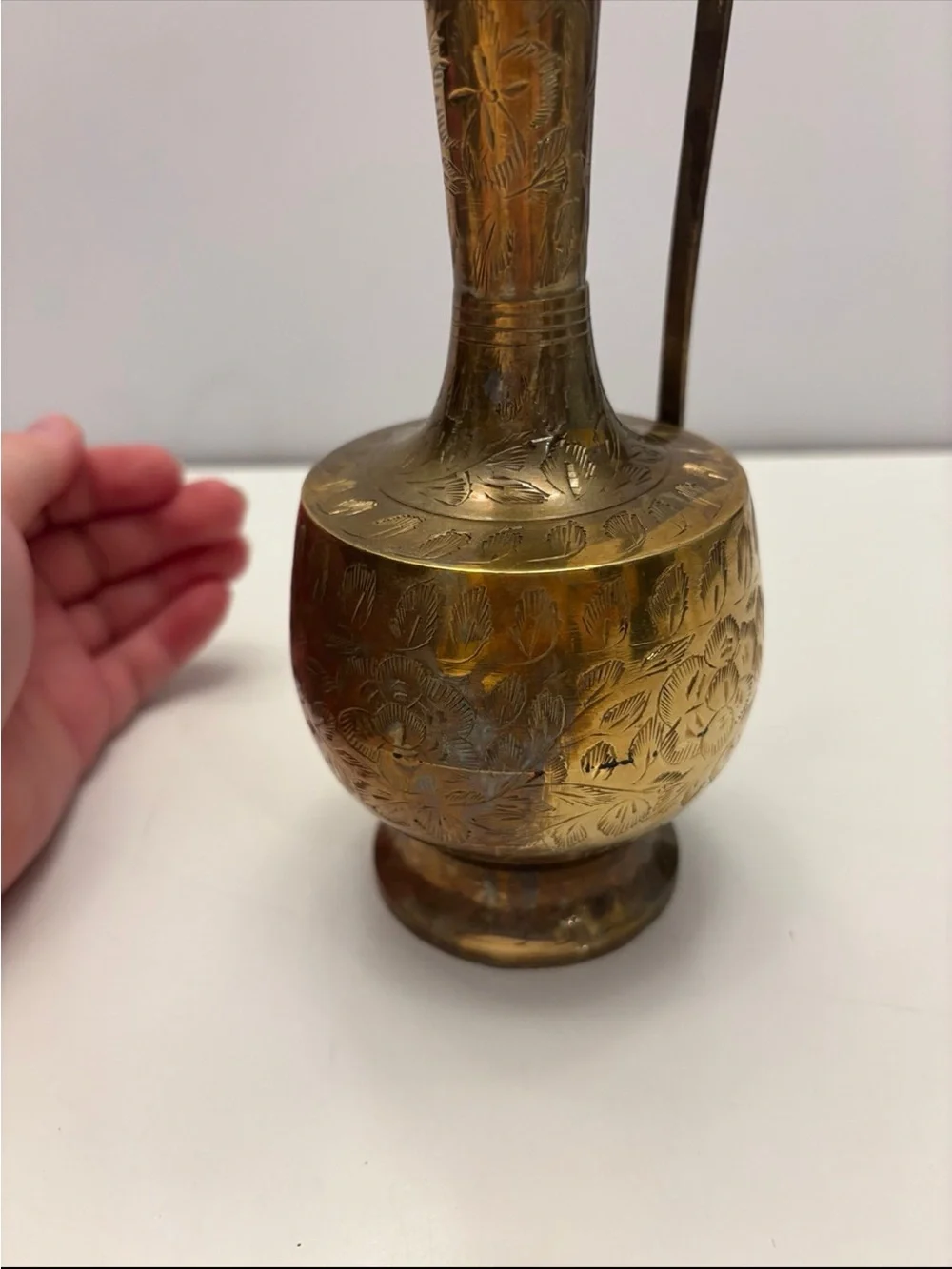 vintage etched brass pitcher